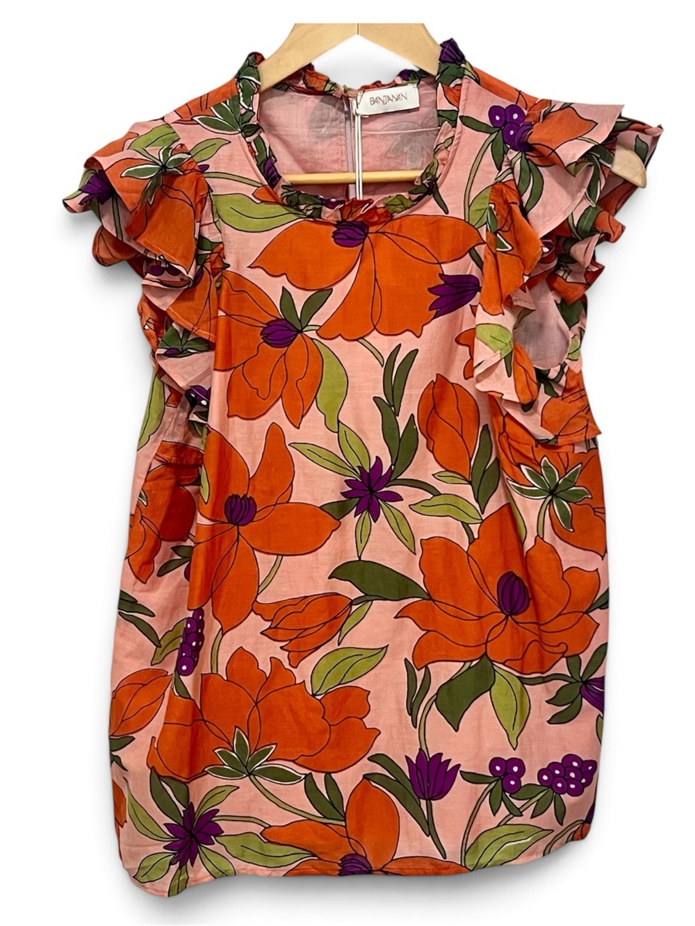 NWT Banjanan Klara Top Magnolia Rose 
Silk Cotton Ruffle Blouse Small